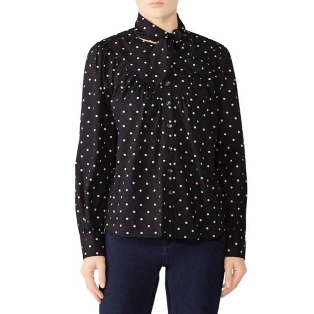 New La Vie Rebecca Taylor Polka Dot Tie Neck Blouse